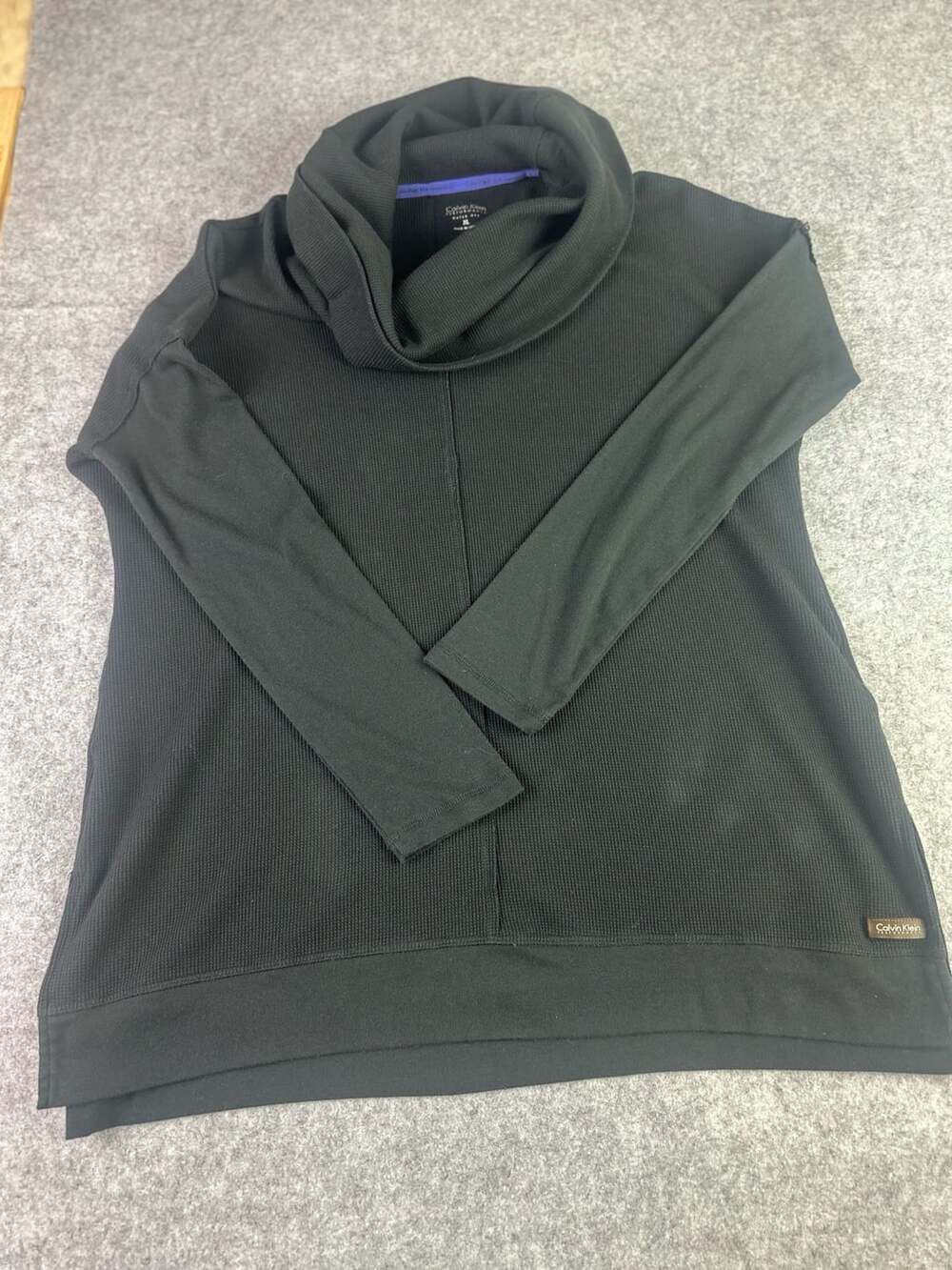 Calvin Klein Performance Quick Dry Waffle Cowl Neck Pullover Top Black XL